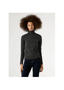 Langarmshirt Pepe Jeans "BIBI", Damen, Gr. XS, 999schwarz, Single Jersey, Obermaterial: 95% Baumwolle, 5% Elasthan, gepunktet, k&ouml;rpernah normal, hoch geschlossener Ausschnitt, Shirts Langarmshirt, mit Stehkragen