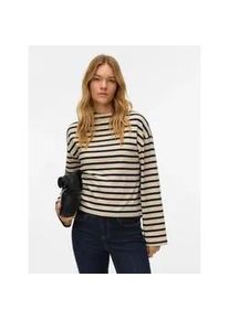 V&eacute;ro Moda Langarmshirt VERO MODA "VMURENA LS OVERSIZED FUNNEL NECK TOP JRS", Damen, Gr. S, birch stripes:schwarz, Jersey, Obermaterial: 100% Baumwolle, gestreift, loose fit kurz, Shirts Langarmshirt, mit Trompeten&auml;rmeln