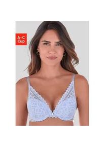 Push-up-BH s.Oliver "Milene", Damen, Gr. 85, Cup C, eisblau, Spitze, Obermaterial: 60% Polyamid, 35% Polyester, 5% Elasthan, BHs Push-up-BH, im edlen High-Apex Look mit graphischer Jacquardspitze, sexy Dessous