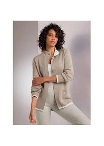 Jacquardstrickjacke CREATION L PREMIUM, Damen, Gr. 46, sesam, wei&szlig;, 45% Baumwolle, 45% Modal, 10% Polyamid, unifarben, Strickjacken