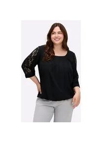 Longbluse sheego BY JOE BROWNS, Damen, Gr. 40, schwarz, 100% Polyester, Spitze:100% Polyamid, unifarben, Rundhals, Blusen Longbluse