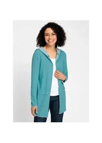 Longstrickjacke Inspirationen, Damen, Gr. 38, blau (ozean, meliert), 100% Baumwolle, unifarben, Strickjacken Longstrickjacke