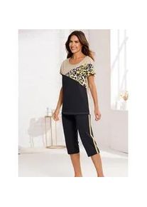 Schlafanzug, Damen, Gr. 56/58, beige, schwarz, 100% Baumwolle, Homewear-Sets Schlafanzug