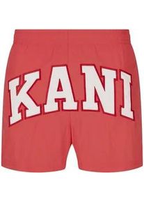 Badeshorts Karl Kani "Karl Kani Herren KM241-052-2 Karl Kani Serif Board Shorts", Herren, Gr. M, US-Gr&ouml;&szlig;en, rot, sanftes wei&szlig;, 100% Polyimid, Badehosen Badeshorts