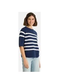 LIEBLINGSST&Uuml;CK Kurzarmpullover LIEBLINGSST&Uuml;CK "KlerariEP", Damen, Gr. 46, jeans, Strick, Obermaterial: 100% Baumwolle, gemustert, gestreift, mehrfarbig, h&uuml;ftlang, Rundhals, Raglan&auml;rmel Rollsaum, Pullover, Halbarm mit Rundhals, gestreift