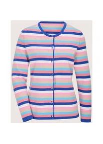 Madeleine Mode Strickjacke MADELEINE "Strickjacke Streifenjacke aus Modal, Feinstrick, Rundhals", Damen, Gr. 48, blau (azurblau, wei&szlig;, multicolor), Obermaterial: 46% Modal CMD. 40% Polyacryl PAN. 14% Polyamid PA., Modern, gerade, Strickjacken Strickjacke, Multicolour-Streifen
