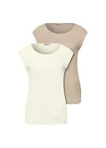 T-Shirt Street One, Damen, Gr. 34, sanftes wei&szlig;, cotton beige, Web, 50% Baumwolle, 50% Modal, unifarben, normal normal, U-Boot-Ausschnitt, abgesteppt, Shirts T-Shirt, mit U-Boot-Ausschnitt