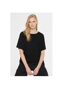 Rundhalspullover SENSES.THE LABEL, Damen, Gr. M/L, schwarz, Strick, Material: 83% Polyester, 13% Baumwolle, 4% Elasthan, Strukturmuster, relaxed fit normal, Rundhals, Fledermaus&auml;rmel gerader Abschluss, Pullover Rundhalspullover, mit elastischem Saum