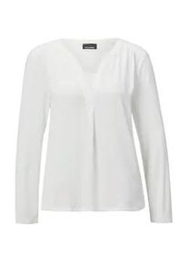 Kurzarmbluse GOLDNER "Elegantes Chiffonshirt mit Jersey-Details", Damen, Gr. 42, wei&szlig; (cremewei&szlig;), Obermaterial: 50% Polyester PES. 47% Viskose CV. 3% Elasthan EL., Gerade, Blusen, Schlitz