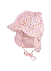 Schirmm&uuml;tze MaxiMo, Baby, Gr. 47, muschelrosa, bl&uuml;mchen, Web, Baumwolle, M&uuml;tzen, mit Nackenschutz und &Ouml;hrchen