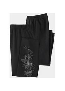 2-in-1-Hose GOLDNER "Bequeme Baumwoll-Leggings, 2-St&uuml;ck", Damen, Gr. 48, N-Gr, schwarz, Obermaterial: 95% Baumwolle CO. 5% Elasthan EL., Hosen