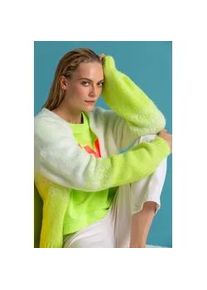 Cardigan SENSES.THE LABEL, Damen, Gr. XS/S, opticwei&szlig;, new lime, Material: 67% Polyacryl, 14% Polyester, 12% Polyamid, 7% Elasthan, relaxed fit normal, V-Ausschnitt, eingesetzt Rippb&uuml;ndchen, Strickjacken, ohne Verschluss