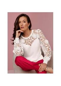 Strickpullover CREATION L PREMIUM "Lyocell-Viskose-Pullover", Damen, Gr. 40, ecru, 42% Viskose, 30% Lyocell, 28% Polyester, Spitze:100% Baumwolle, unifarben, Pullover Strickpullover