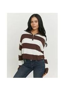 Strickpullover Tally Weijl "SPUVICOLINE", Damen, Gr. S, multi color 2, Strick, Obermaterial: 70% Viskose, 30% Polyamid, gestreift, oversize normal, hoch geschlossener Ausschnitt, Pullover Strickpullover, Viskosemischung, mit Troyer-Kragen