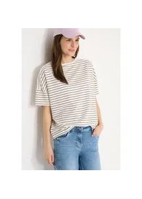 T-Shirt Cecil, Damen, Gr. L (42), urban taupe, Web, 48% Baumwolle, 48% Modal, 4% Elasthan, gestreift, comfort fit normal, U-Boot-Ausschnitt, B&uuml;ndchen, Shirts T-Shirt, mit U-Boot-Ausschnitt