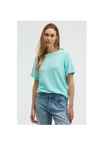Rundhalsshirt SENSES.THE LABEL, Damen, Gr. M/L, crystal aqua, Strick, Material: 83% Polyester, 13% Baumwolle, 4% Elasthan, unifarben, relaxed fit normal, Rundhals, angeschnitten gerader Abschluss, Shirts Rundhalsshirt, mit &uuml;berschnittener Schulter