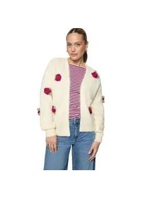 Strickjacke Zero "Damen mit bunten 3D Blumen", Damen, Gr. S, patch cream, pink, Obermaterial: 2% Elasthan, 15% Polyamid, 8% Polyacryl, 21% Polyester, 49% Polyester, 5% Wolle, aufgeraut, oversize normal, Strickjacken Strickjacke, Knopfleiste
