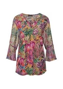 Schlupfbluse GOLDNER "Bunte Tunika mit floralem Print", Damen, Gr. 42, bunt (bunt, gemustert), Obermaterial: 95% Viskose CV. 5% Elasthan EL., figurumspielend, Volant, Blusen Schlupfbluse, Florales Muster