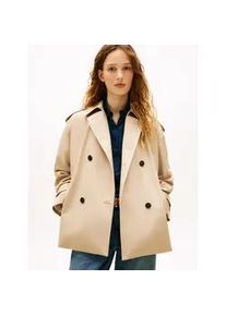 Kurzjacke Tommy Hilfiger "COTTON SHORT TRENCH", Damen, Gr. L (42/44), beige, Web, Obermaterial: 100% Baumwolle, unifarben, regular fit normal, Jacken Kurzjacke, Baumwolle, Trenchcoat Style