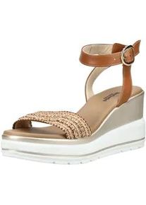 Keilsandalette Nero Giardini "Nero Giardini Sandalen Leder/Textil", Damen, Gr. 38, cognac, Leder, Textil, Schuhe