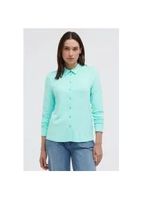 Langarmbluse SENSES.THE LABEL, Damen, Gr. S, crystal aqua, Jersey, Material: 97% Viskose, 3% Elasthan, unifarben, slim fit normal, hoch geschlossener Ausschnitt, &Auml;rmel mit &Auml;rmelschlitz 1-Knopf-Manschette, Blusen