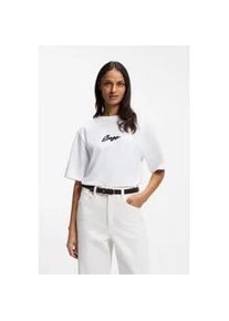 T-Shirt BOSS ORANGE "Eregular Premium Damenmode", Damen, Gr. M, wei&szlig; 100, Single Jersey, Obermaterial: 100% Baumwolle, unifarben, relaxed fit h&uuml;ftbedeckend, Rundhals, abgesteppte Kante, Shirts T-Shirt, Relaxed Fit