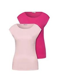 T-Shirt Street One, Damen, Gr. 34, magenta dream, minimal rose, Web, 50% Baumwolle, 50% Modal, unifarben, normal normal, U-Boot-Ausschnitt, abgesteppt, Shirts T-Shirt, mit U-Boot-Ausschnitt