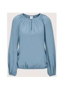 Madeleine Mode Langarmbluse MADELEINE "Blusenshirt Schlupfbluse mit edlen Raffungen", Damen, Gr. 46, blau (rauchblau), Obermaterial: 100% Polyester PES., Modern, schmal, Blusen, Bluse mit schmalen Einfassband