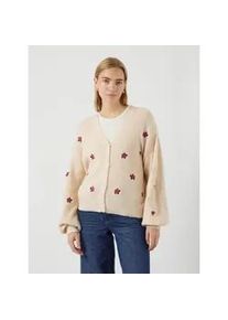 Strickjacke Y.A.S "YASFLEUR LS KNIT CARDIGAN S. NOOS", Damen, Gr. XL, birch detail:bouquet flower, Strick, Obermaterial: 52% Polyester, 26% Polyacryl, 10% Nylon, 9% Wolle, 3% Elasthan, bedruckt, regular fit h&uuml;ftbedeckend, V-Ausschnitt, Rippb&uuml;ndchen, Strickjacken Strickjacke