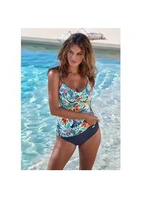 B&uuml;gel-Tankini-Top Sunseeker "Elife", Damen, Gr. 40, Cup D, marine, orange, Recycling-Polyamid, Bikini-Oberteile, Tropischer Print