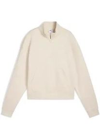 Langarmshirt Puma "CLASS COMFORT HALF-ZIP SHORT CREW FL", Damen, Gr. S, alpine snow, Fleece, Obermaterial: 66% Baumwolle, 34% Polyester, unifarben, comfort fit kurz, hoch geschlossener Ausschnitt, Shirts Langarmshirt, mit Stehkragen, mit Rei&szlig;verschluss, mit K&auml;ngurutasche