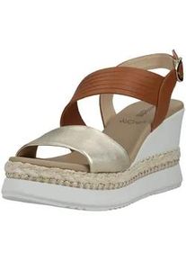 Keilsandalette Nero Giardini "Nero Giardini Sandalen Leder", Damen, Gr. 39, braun, gold, Leder, Schuhe