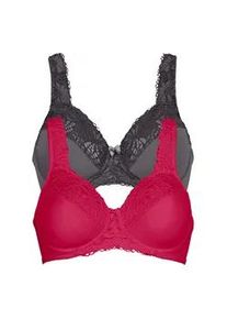 Minimizer-BH bonprix "Minimizer-BH mit gepolsterten Tr&auml;gern (2er Pack)", Damen, Gr. 105, Cup C, rot (granatrot, anthrazit), Obermaterial: 80% Polyamid, 20% Elasthan. Futter: 100% Baumwolle. Spitze: 87% Polyamid, 13% Elasthan, BHs Minimizer-BH, Minimizer-Passform, mit gepolsterten Tr&auml;gern, mit edler Spitze