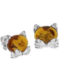 Paar Ohrstecker OSTSEE-SCHMUCK "- Katze - Silber 925/000 - Bernstein" Gr. 10, silber (silber 925, silberfarben, wei&szlig;), Ohrringe, Damen, Silber 925 (Sterlingsilber)