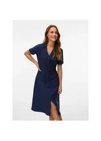 V&eacute;ro Moda Blusenkleid VERO MODA "VMJOSIE S/S CALF SHIRT DRESS WVN GA", Damen, Gr. XL, N-Gr, navy blazer, Web, Obermaterial: 83% Viskose, 17% Nylon, unifarben, regular fit knieumspielend, V-Ausschnitt, Kleider Blusenkleid, Viskosemischung, regular fit