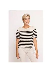 Kurzarmpullover Zhrill "ZHRASTA", Damen, Gr. XL, schwarz, Feinstrick, Obermaterial: 100% Baumwolle, geringelt, gestreift, regular fit h&uuml;ftlang, Rundhals, Pullover, in Ringel-Optik, leichter Baumwollstrick