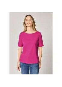 T-Shirt Street One, Damen, Gr. 46, cotton beige, magenta dream, Web, 100% Baumwolle, unifarben, normal normal, U-Boot-Ausschnitt, abgesteppt, Shirts T-Shirt, mit U-Boot-Ausschnitt