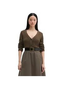 Marc O'Polo Cardigan MARC O'POLO "aus B&auml;ndchengarn", Damen, Gr. XS, burnt coffee melange, Obermaterial: 70% Baumwolle, 30% Polyester, unifarben, slim fit, V-Ausschnitt, Strickjacken