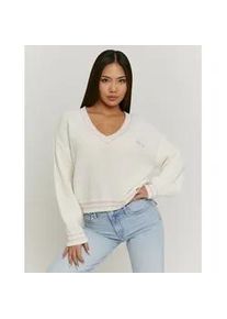 Strickpullover Tally Weijl "SPUACKARIBOU", Damen, Gr. M, multi color 3, Strick, Obermaterial: 100% Polyacryl, unifarben mit Farbeinsatz, oversize normal, V-Ausschnitt, Pullover Strickpullover, Kunstfaser, mit tiefem V-Ausschnitt im College-Stil