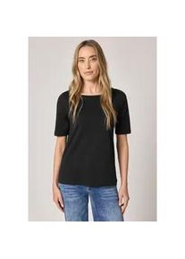 T-Shirt Street One, Damen, Gr. 34, schwarz, truffle rot, Web, 100% Baumwolle, unifarben, normal normal, U-Boot-Ausschnitt, abgesteppt, Shirts T-Shirt, mit U-Boot-Ausschnitt