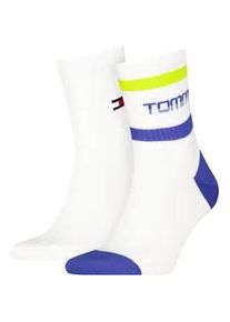 Kurzsocken Tommy Hilfiger "TH UNI TJ SHORT SOCK 2P STRIPE MOTION", Herren, Gr. 35-38, wei&szlig;, gelb, Obermaterial: 72% Baumwolle, 27% Polyamid, 1% Elasthan, Socken