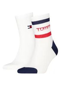 Kurzsocken Tommy Hilfiger "TH UNI TJ SHORT SOCK 2P STRIPE MOTION", Herren, Gr. 39-42, wei&szlig;, rot, Obermaterial: 72% Baumwolle, 27% Polyamid, 1% Elasthan, Socken