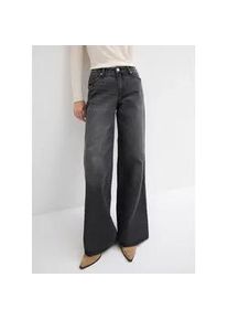 Weite Jeans bonprix, Damen, Gr. 44, N-Gr, schwarz denim used (l&auml;nge: regul&auml;r), Denim/Jeans, Obermaterial: 99% Baumwolle, 1% Elasthan, loose fit, Jeans, mittlere Bundh&ouml;he, aus festem Baumwoll-Denim, mit Zip Fly und Knopf
