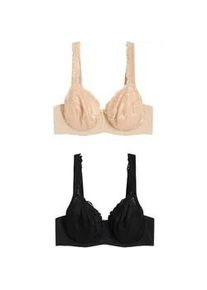 B&uuml;gel-BH bonprix, Damen, Gr. 85, Cup F, kreidebeige, schwarz, Obermaterial: 80% Polyamid, 20% Elasthan. Futter: 90% Polyamid, 10% Elasthan. Spitze: 90% Polyamid, 10% Elasthan, BHs B&uuml;gel-BH, mit zarten Spitzendetails