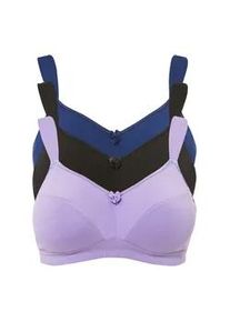 B&uuml;gel-BH bonprix "BH ohne B&uuml;gel mit Baumwolle (3er Pack)", Damen, Gr. 11,5, Cup B, helllila, schwarz, mitternachtsblau, Obermaterial: 95% Baumwolle, 5% Elasthan. Futter: 95% Baumwolle, 5% Elasthan, BHs B&uuml;gel-BH, ohne B&uuml;gel, im 3er-Pack, mit verspielten Details