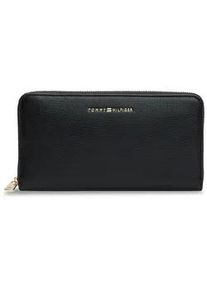 Geldb&ouml;rse Tommy Hilfiger "TH FLAG LRG ZA", Damen, schwarz, Lederimitat, Basic, Kleinlederwaren, Damen Geldbeutel, Portemonnaie mit Logopr&auml;gung