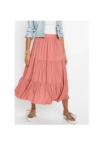 Volantrock bonprix, Damen, Gr. 40, rauchkoralle, Web, Obermaterial: 100% Viskose, unifarben, A-Linie ca. Mitte Wade, R&ouml;cke Volantrock, aus Viskose, A-Linie, mit Volants, Midi-L&auml;nge