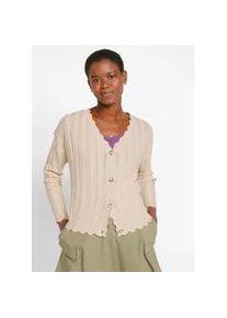 Strickjacke bonprix, Damen, Gr. 36/38 (S), kieselbeige, Strick, Obermaterial: 70% Viskose, 30% Polyamid, unifarben, festlich, oversize, Strickjacken Strickjacke, Oversize-Passform, mit Ajour-Muster, f&uuml;r festlichen Look