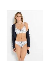 B&uuml;gel-BH bonprix, Damen, Gr. 85, Cup B, indigo, wei&szlig; gebl&uuml;mt, wei&szlig;, indigo, Jersey, Obermaterial: 95% Baumwolle, 5% Elasthan. Futter: 95% Baumwolle, 5% Elasthan, BHs B&uuml;gel-BH, in drei unterschiedlichen Ausf&uuml;hrungen
