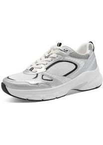 Plateausneaker Tamaris, Herren, Gr. 40, silberfarben, Lederimitat, Textil, gl&auml;nzend, metallic, Schuhe Plateausneaker, Freizeitschuh, Halbschuh, Schn&uuml;rschuh mit Bes&auml;tzen in Metallic-Optik